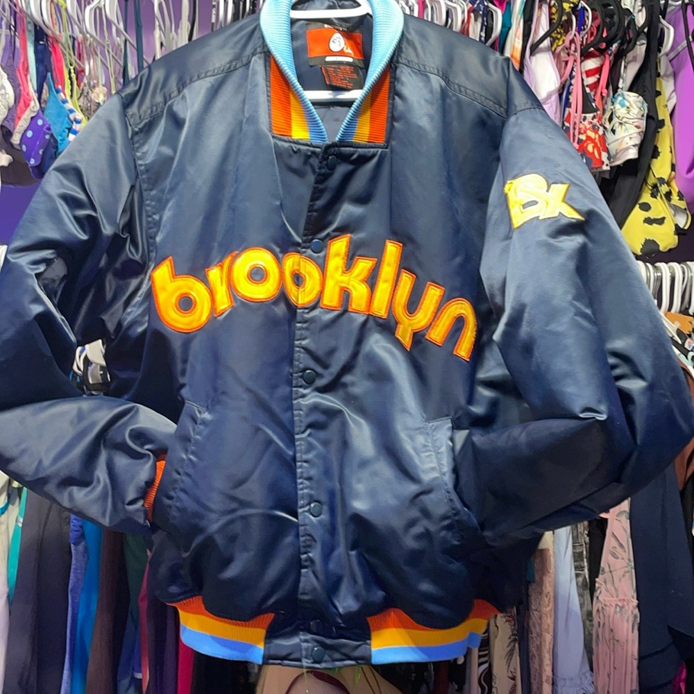 BROOKLYN varsity puffer baseball jacket blue like new size large stylish oversiz